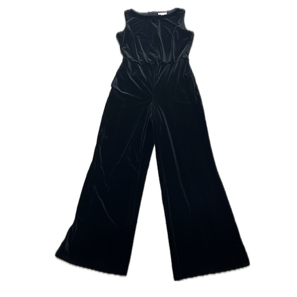 Eliane Rose Black Velvet Velour Wide Leg Jumpsuit Pockets Sz 8 Party Gala Flaws - Picture 1 of 14